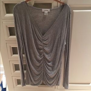 Pretty Calvin Klein ruched light gray dressy top